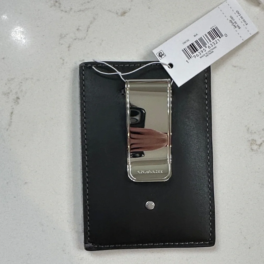 Coach Black Card Holder with Silver Clip